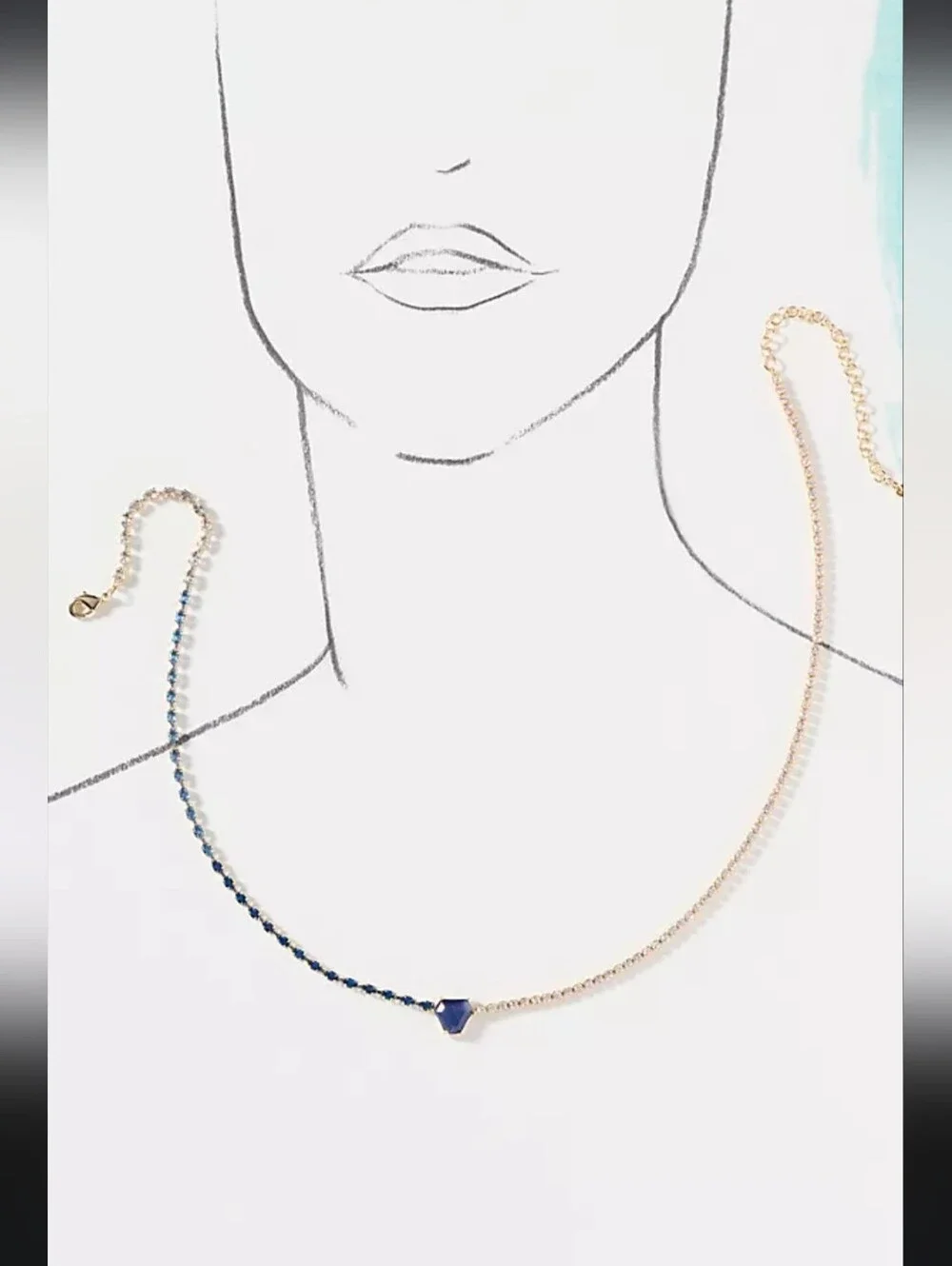 Anthropologie × Serafina, Soloist Crystal Mixed Chain Necklace,Sapphire,MSRP $54